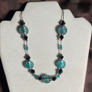 Elegant Turquoise and Black Crystal Beaded Necklace